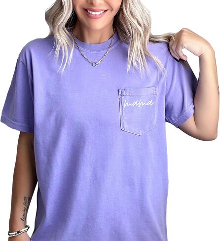 Mama Pocket Shirts Women's Cute Mama Letter Printed T-Shirt Graphic Tee Casual Short Sleeve Tops in Kuwait