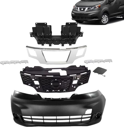 JX RACING Front Bumper Cover & Grille Grill Set Compatible with 2013-2021 Nissan NV200 Upper Grille Trim Assembly Bumper Bracket Retainer Left+Right Side NI1000295 622253LM0A NI1200260 NI1210109 in Kuwait
