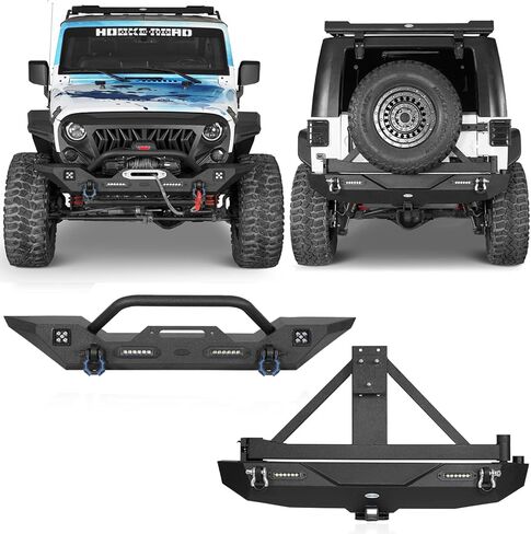 Hooke Road Offroad Front Bumper + Rear Bumper w/Tire Carrier Kit for 2007-2018 Jeep Wrangler JK & Unlimited 2/4 Doors in Saudi Arabia