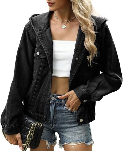 loveimgs Women Y2k Baggy Hooded Jean Jacket Button Down Cropped Denim Bomber Jacket Outwear Hoodies Boyfriend Fall Outfits in Saudi Arabia