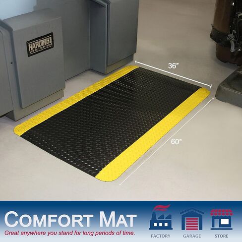 Durable Corporation-442S35BKY Vinyl Diamond-Dek Sponge Industrial Anti-Fgue Floor Mat, 3' x 5', Black with Yellow Border in Kuwait