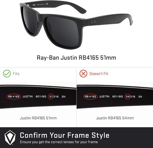عدسات بديلة Revant للنظارات الشمسية Ray-Ban Justin RB4165 مقاس 51 مم - رمادي أخضر مستقطب in Saudi Arabia