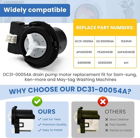 DC31-00054A Washer Drain Pump by AMI PARTS Replaces DC31-00016A AP4202690 62902090- Fit for kenMore samSung Washing Machine in Kuwait