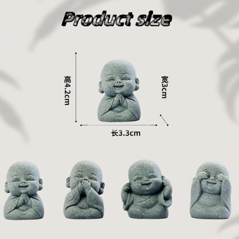 4-in-1 Laughing Buddha Statue Decor Set Small Zen Monk Sandstone Buddha Sculpture Feng Shui Ornaments for Outdoor Gardens & Indoor Meditation Rooms,Micro Landscape Decor Fish Tank Aquarium Decoration in Kuwait