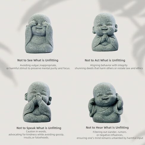 4-in-1 Laughing Buddha Statue Decor Set Small Zen Monk Sandstone Buddha Sculpture Feng Shui Ornaments for Outdoor Gardens & Indoor Meditation Rooms,Micro Landscape Decor Fish Tank Aquarium Decoration in Kuwait