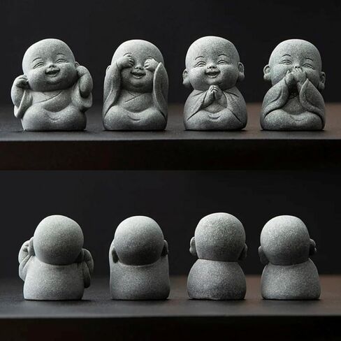 4-in-1 Laughing Buddha Statue Decor Set Small Zen Monk Sandstone Buddha Sculpture Feng Shui Ornaments for Outdoor Gardens & Indoor Meditation Rooms,Micro Landscape Decor Fish Tank Aquarium Decoration in Kuwait