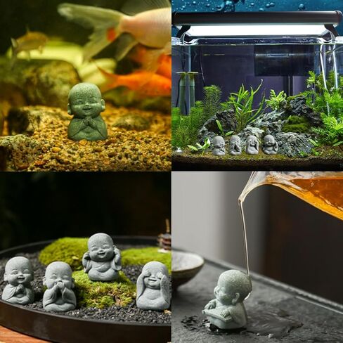 4-in-1 Laughing Buddha Statue Decor Set Small Zen Monk Sandstone Buddha Sculpture Feng Shui Ornaments for Outdoor Gardens & Indoor Meditation Rooms,Micro Landscape Decor Fish Tank Aquarium Decoration in Kuwait