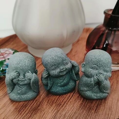 4-in-1 Laughing Buddha Statue Decor Set Small Zen Monk Sandstone Buddha Sculpture Feng Shui Ornaments for Outdoor Gardens & Indoor Meditation Rooms,Micro Landscape Decor Fish Tank Aquarium Decoration in Kuwait