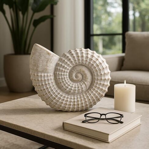 Decorative Woven Seashell Sculpture Statue - Home Decor Ornament for Bathroom, Office, Room, and Living Room Decor - Perfect Decorations for Shelf and Coffee Table Decor Accent - 11", White in Kuwait