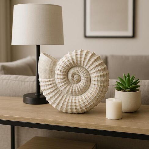Decorative Woven Seashell Sculpture Statue - Home Decor Ornament for Bathroom, Office, Room, and Living Room Decor - Perfect Decorations for Shelf and Coffee Table Decor Accent - 11", White in Kuwait