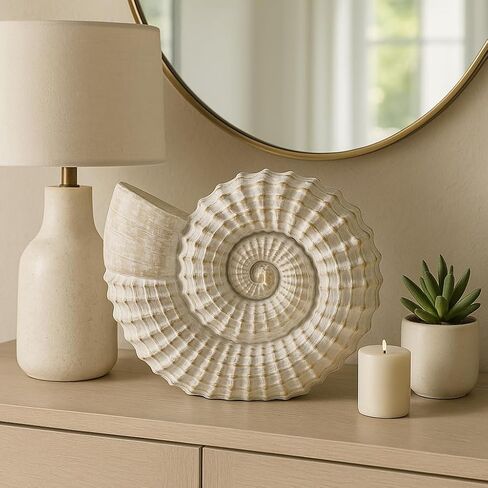 Decorative Woven Seashell Sculpture Statue - Home Decor Ornament for Bathroom, Office, Room, and Living Room Decor - Perfect Decorations for Shelf and Coffee Table Decor Accent - 11", White in Kuwait