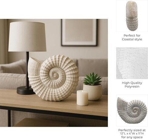 Decorative Woven Seashell Sculpture Statue - Home Decor Ornament for Bathroom, Office, Room, and Living Room Decor - Perfect Decorations for Shelf and Coffee Table Decor Accent - 11", White in Kuwait