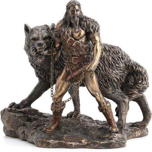 Veronese Design Norse God of Combat and Victory Tyr The Binding Fenrir Wolf Bronze Finish Statue - 9 Inches High Impressive Detail Hand Painted Accents in Saudi Arabia