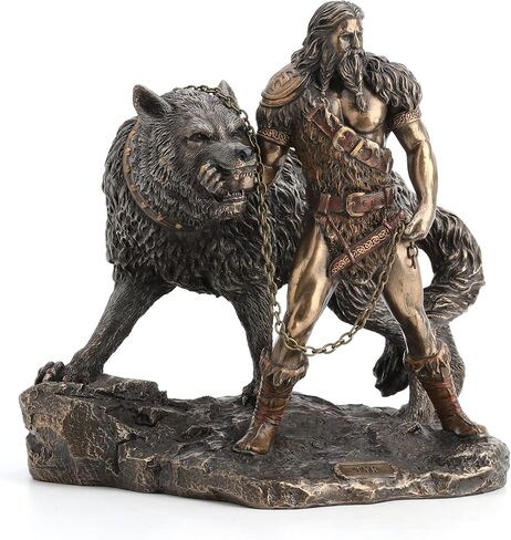 Veronese Design Norse God of Combat and Victory Tyr The Binding Fenrir Wolf Bronze Finish Statue - 9 Inches High Impressive Detail Hand Painted Accents in Saudi Arabia