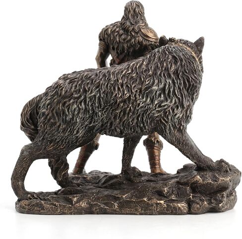 Veronese Design Norse God of Combat and Victory Tyr The Binding Fenrir Wolf Bronze Finish Statue - 9 Inches High Impressive Detail Hand Painted Accents in Saudi Arabia