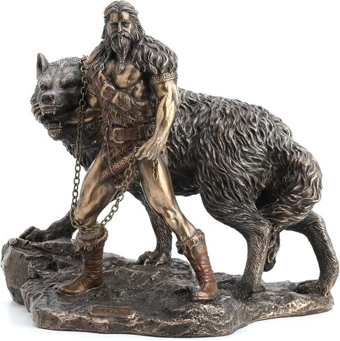 Veronese Design Norse God of Combat and Victory Tyr The Binding Fenrir Wolf Bronze Finish Statue - 9 Inches High Impressive Detail Hand Painted Accents in Saudi Arabia