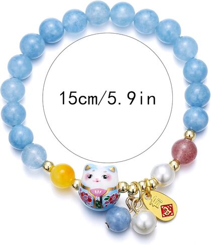 SOOWOOT Feng shui Bracelet-Lucky Cat Bracelet with Blue Crystal & CeramicCat Pendant -Feng shui Good Luck Jewelry for Women, AttractsWealth & Provides Protective Energy in Kuwait