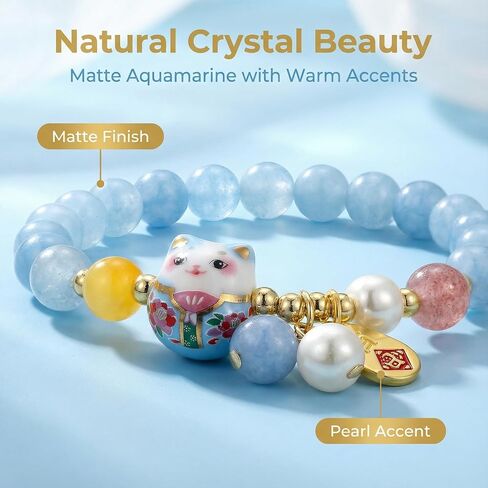 SOOWOOT Feng shui Bracelet-Lucky Cat Bracelet with Blue Crystal & CeramicCat Pendant -Feng shui Good Luck Jewelry for Women, AttractsWealth & Provides Protective Energy in Kuwait