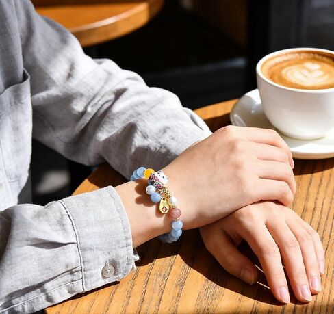 SOOWOOT Feng shui Bracelet-Lucky Cat Bracelet with Blue Crystal & CeramicCat Pendant -Feng shui Good Luck Jewelry for Women, AttractsWealth & Provides Protective Energy in Kuwait