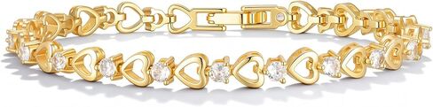 Tennis Bracelet for Women - 14K Gold Plated Heart Cubic Zirconia Bracelet, Dainty Trendy Anniversary Birthday Christmas Jewelry Gift for Her in Saudi Arabia