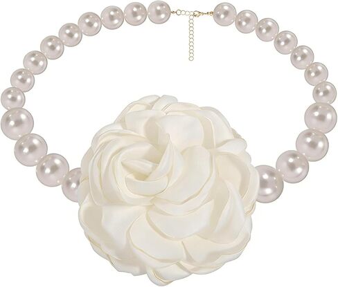 Pearl Choker Necklaces for Women,White Big Flower Collar Necklace Cute Y2k Statement Resin Floral Necklace,Pretty Prom Jewelry Accessories Gifts in Kuwait