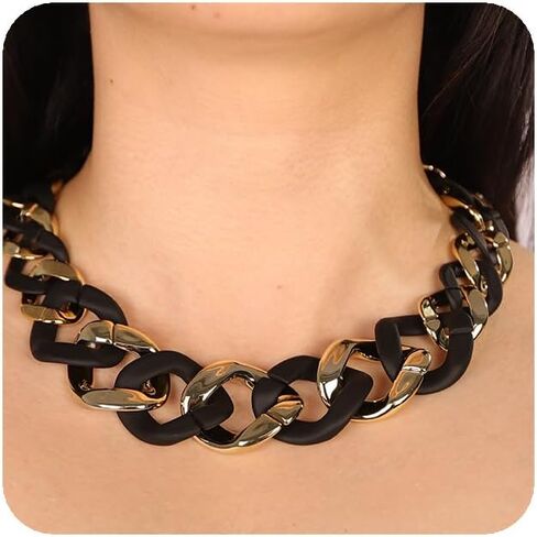 YERTTER Punk Chunky Mixed Color Cuban Chain Necklace Acrylic Link Chain Lightweight Chain Curb Choker for Women in Saudi Arabia