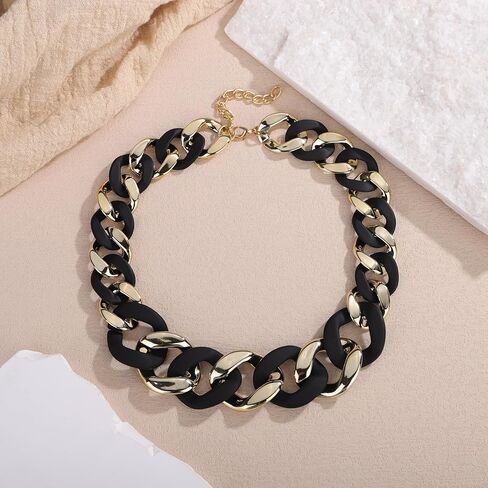 YERTTER Punk Chunky Mixed Color Cuban Chain Necklace Acrylic Link Chain Lightweight Chain Curb Choker for Women in Saudi Arabia