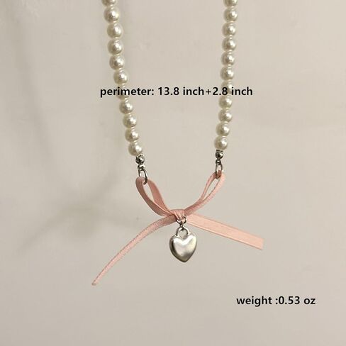 Pink Bow Choker Necklace Pearl Beaded Bow Necklace Boho Heart Pendant Necklace Coquette Bow Necklace Jewelry for Women in Saudi Arabia