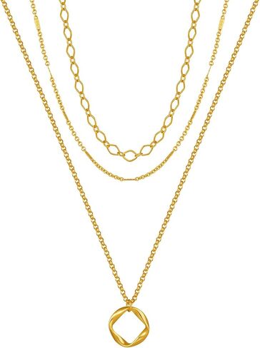 قلادات بطبقات مطلية بالذهب عيار 14 قيراط للنساء، مجموعات قلادات سلسلة أنيقة قابلة للتكديس، قلادة بطبقات وقلادة عصرية مجوهرات in Kuwait