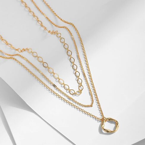 قلادات بطبقات مطلية بالذهب عيار 14 قيراط للنساء، مجموعات قلادات سلسلة أنيقة قابلة للتكديس، قلادة بطبقات وقلادة عصرية مجوهرات in Kuwait