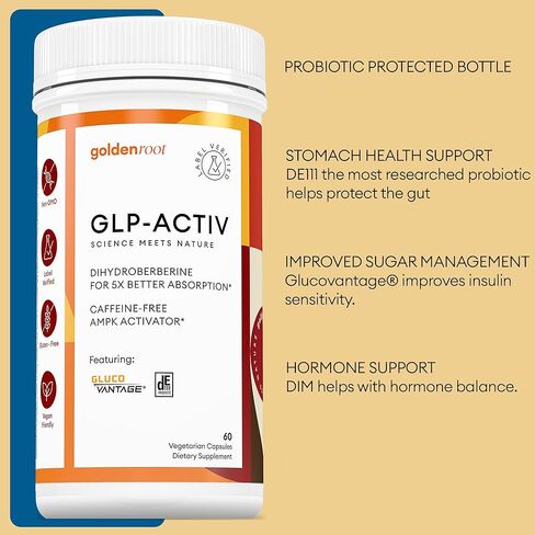 تركيبة امتصاص متقدمة من GLDN Berberine - 200 مجم ديهيدروبيرين 5X تحسين الامتصاص - DIM - بيكولينات الكروم والبروبيوتيك DE111 لدعم الجهاز الهضمي - صديقة للنباتيين - 60 كبسولة in Kuwait