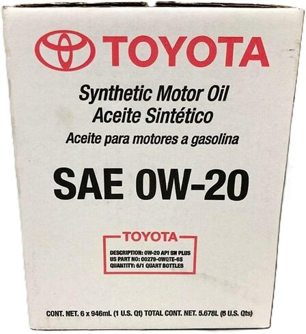 زيت محرك تويوتا الاصطناعي الأصلي SAE 0W-20، API SN Plus، علبة سعة 6 كوارت، لمحركات البنزين in Kuwait