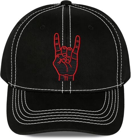 Rock On Hand Sign Embroidered Baseball Cap Adjustable Cotton Dad Hat Rock & Roll Music Lover Gift Black in Saudi Arabia