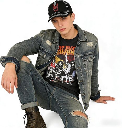 Rock On Hand Sign Embroidered Baseball Cap Adjustable Cotton Dad Hat Rock & Roll Music Lover Gift Black in Saudi Arabia