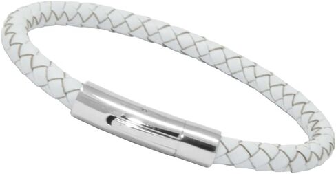 LZD Men Unisex Genuine Leather Braided 6mm Stainless Steel Clasp Bracelet White 7" 8" 9" Inches Clasp4 in Kuwait