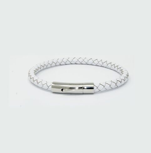 LZD Men Unisex Genuine Leather Braided 6mm Stainless Steel Clasp Bracelet White 7" 8" 9" Inches Clasp4 in Kuwait