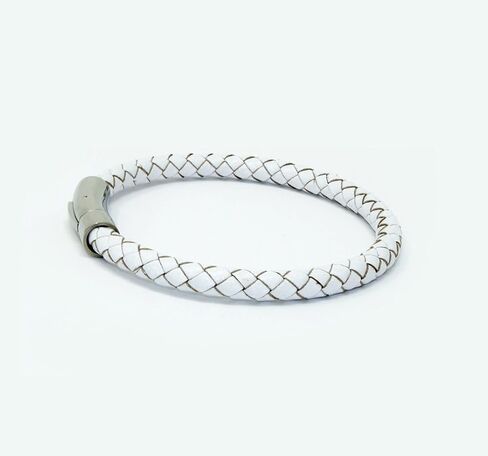 LZD Men Unisex Genuine Leather Braided 6mm Stainless Steel Clasp Bracelet White 7" 8" 9" Inches Clasp4 in Kuwait