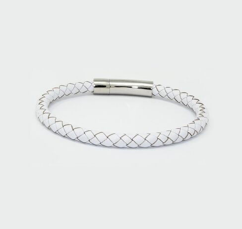 LZD Men Unisex Genuine Leather Braided 6mm Stainless Steel Clasp Bracelet White 7" 8" 9" Inches Clasp4 in Kuwait