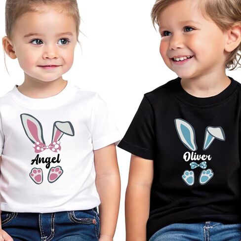 Matching Easter Shirts for Kids, Custom Funny Bunny Design with Name for Girls & Boys, Cute Easter Gifts for Siblings, Personalized Cousin Crew Rabbit Tshirts for Toddler in Kuwait