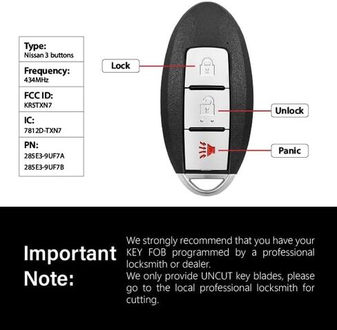 Replacement for 2019 2020 Nissan Pathfinder Murano Titan Key Fob Remote Control KR5TXN7 3 Buttons 434MHz in Saudi Arabia