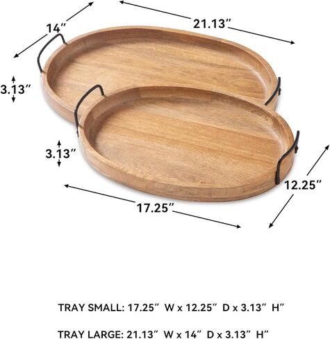 تصميم مميز من آشلي جوسلين، طقم صينية خشبية مكونة من قطعتين بمقابض معدنية، بني in Kuwait