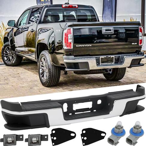 مجموعة المصد الخلفي من الفولاذ لـ 2015-2022 Chevy Colorado & 2015-2022 GMC Canyon بدون فتحات مستشعر بارك استبدال المصد الخلفي من الكروم لGM1103180، مع أقواس الوسادات وأضواء لوحة الترخيص in Kuwait
