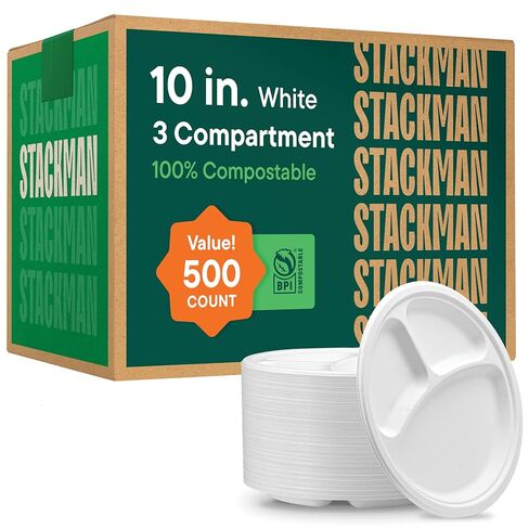 100% Compostable Paper Plates 10 Inch Bulk [500 Count] Heavy-Duty Dinner Plates - Natural White Color Unbleached Bagasse - Eco-Friendly Disposable Biodegradable Sugarcane Plates - [Case 4/125 Pack] in Saudi Arabia