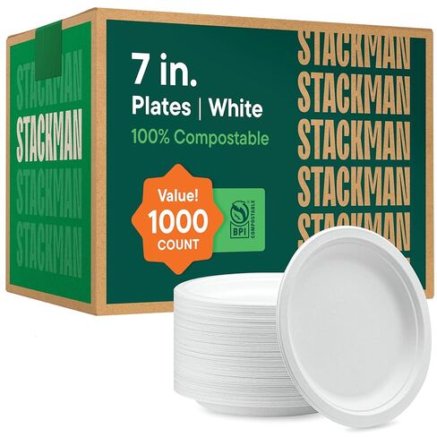100% Compostable Paper Plates 10 Inch Bulk [500 Count] Heavy-Duty Dinner Plates - Natural White Color Unbleached Bagasse - Eco-Friendly Disposable Biodegradable Sugarcane Plates - [Case 4/125 Pack] in Saudi Arabia