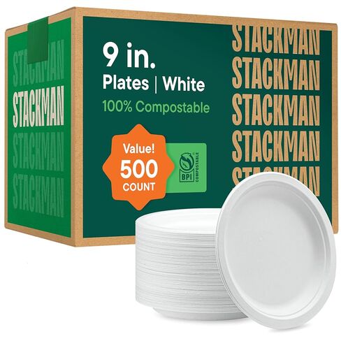 100% Compostable Paper Plates 10 Inch Bulk [500 Count] Heavy-Duty Dinner Plates - Natural White Color Unbleached Bagasse - Eco-Friendly Disposable Biodegradable Sugarcane Plates - [Case 4/125 Pack] in Saudi Arabia