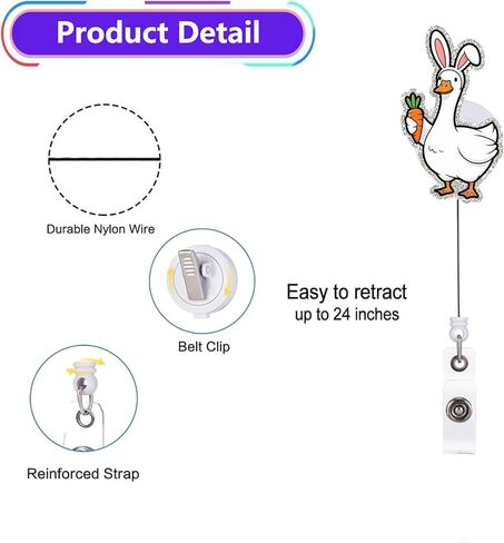 Funny Easter Goose Retractable Badge Reel ID Tag, with Alligator Clip,24in Nylon Cord, Nurse Office Employee Name Badge in Saudi Arabia