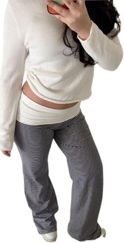 Argeousgor Women Yoga Fold Over Pants Flare Leggings Sweatpants Lounge Low Rise Stretch Straight Leg Trousers in Saudi Arabia