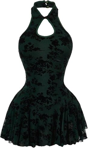 Verdusa Women's Floral Mandarin Collar Dress Ruffle Cut Out Mini Halter Dresses Rave Date Night Outfits in Saudi Arabia