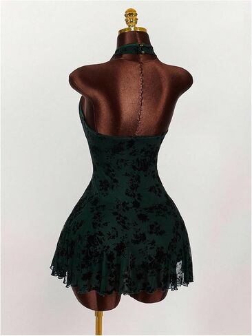Verdusa Women's Floral Mandarin Collar Dress Ruffle Cut Out Mini Halter Dresses Rave Date Night Outfits in Saudi Arabia