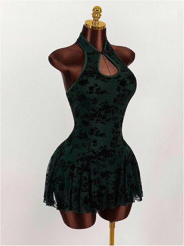 Verdusa Women's Floral Mandarin Collar Dress Ruffle Cut Out Mini Halter Dresses Rave Date Night Outfits in Saudi Arabia